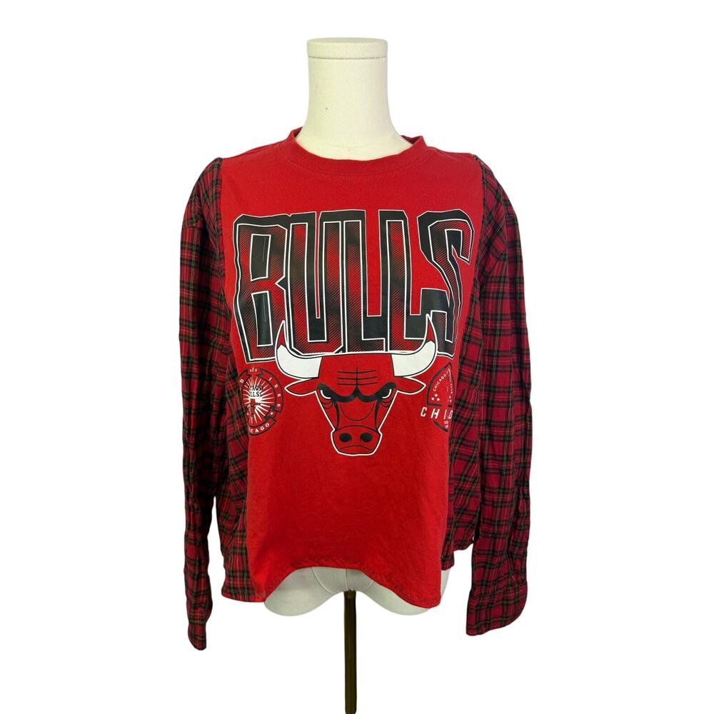 Chicago Bulls upcycled custom flannel shirt / tshirt combination red graphic t
